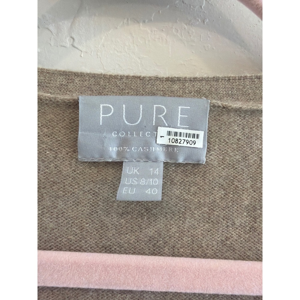 Pure Collection 100% Cashmere Cardigan Sweater Tan Beige V-Neck Longline US 8/10 - Picture 3 of 7